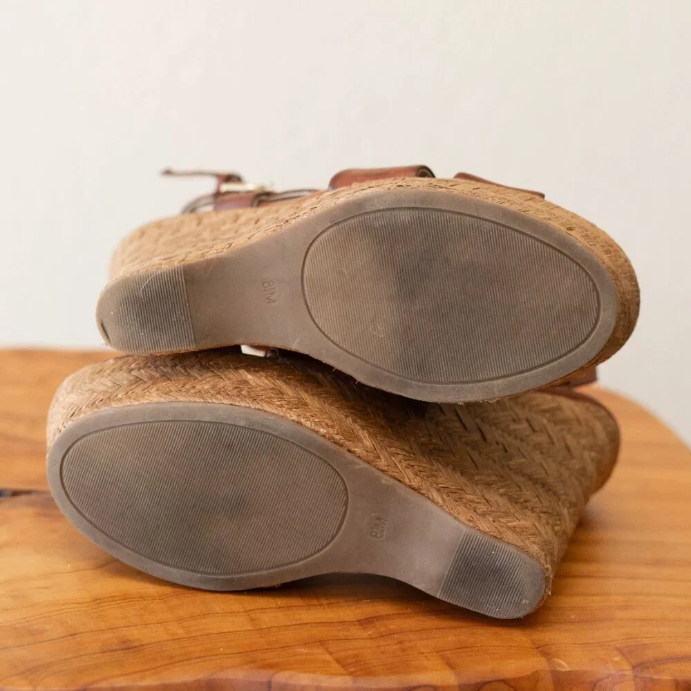 Guess G by Guess 8.5M Brown Cork Wedge Sandals Platform Strappy Heels - Picture 8 of 9